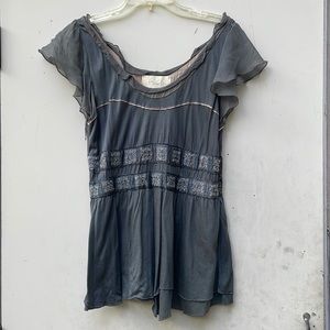 Slate blue-grey beaded and embroidered blouse